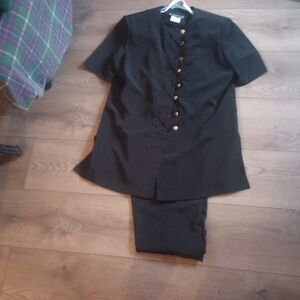 Leni Leni Black Button-Up Top and Pants Set Vintage